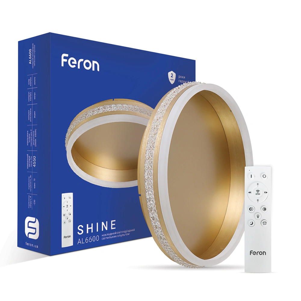 Світлодіодна люстра з пультом Feron AL6600 SHINE 70Вт 3000-6500К IP20 золото