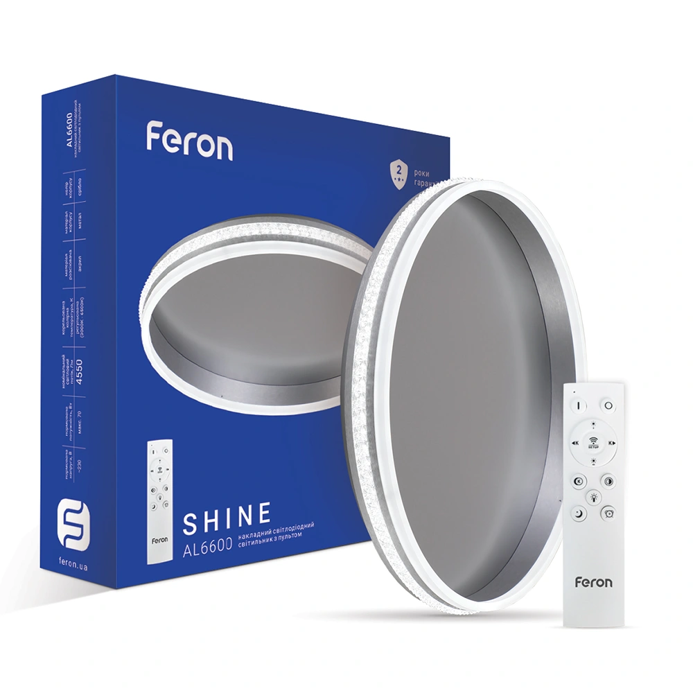 Світлодіодна люстра з пультом Feron AL6600 SHINE 70Вт 3000-6500К IP20 срібло